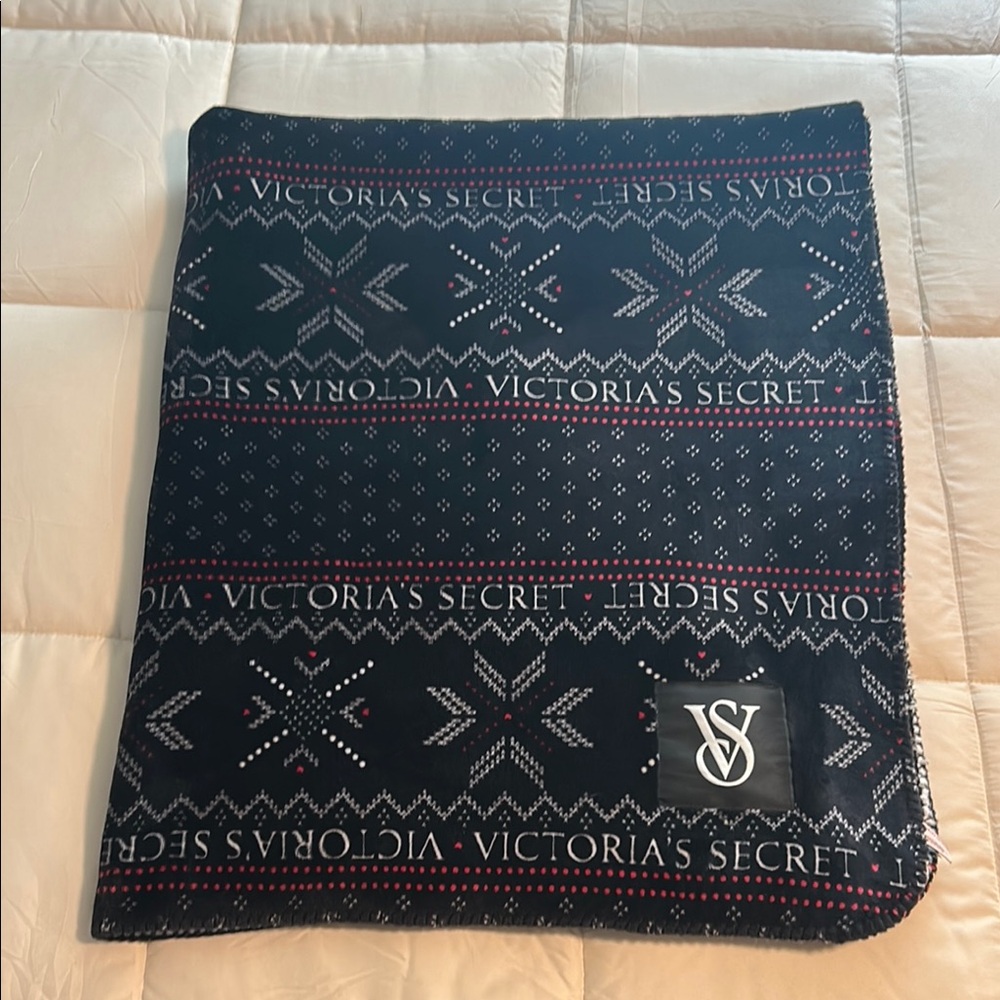Victoria's Secret Black Blanket with Snowflake Design